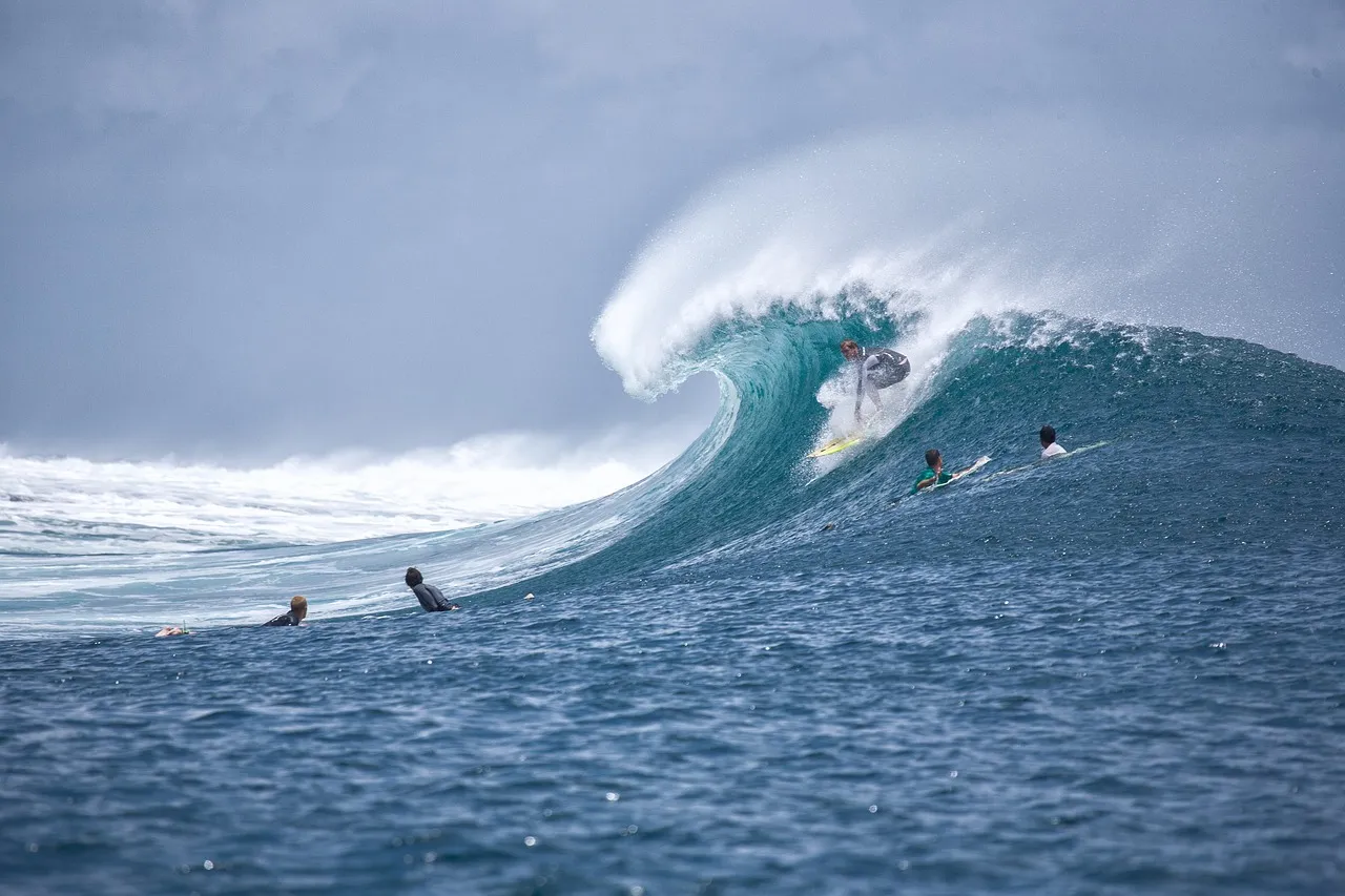Point break rocheux exposé à une grosse houle — vague puissante sur fond de roches au-delà de 2,5 m