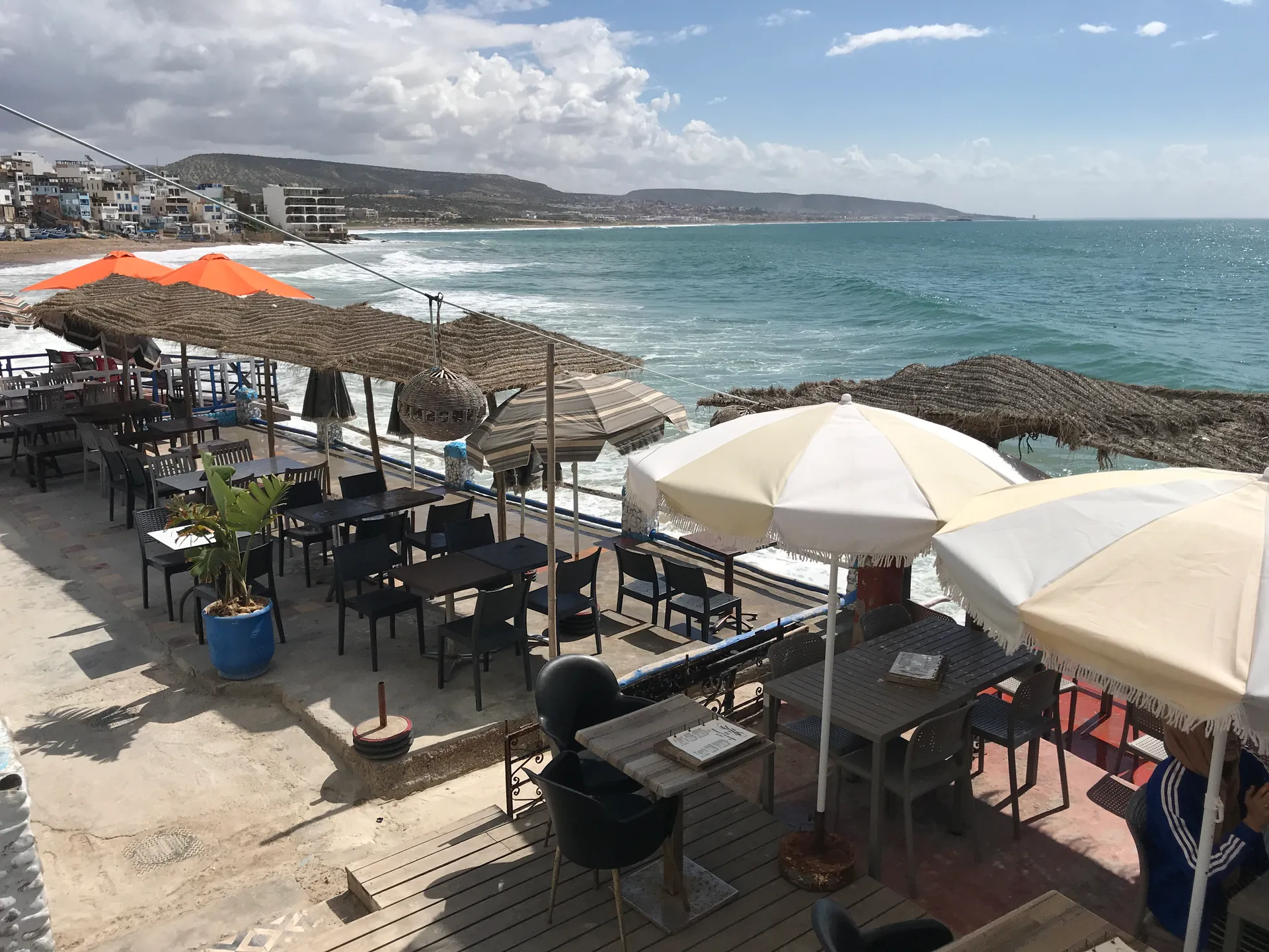 Seafront restaurants at Taghazout — the local dining offer has diversified significantly since the resorts opened